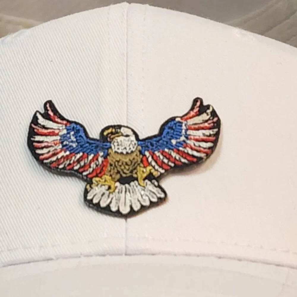 American Bald Eagle Flag Patched White Mesh Trucker Hat - Picture 3 of 4